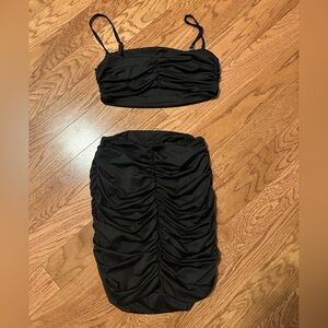 Black Ruched Two-Piece Set